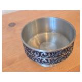Vintage Pewter Footed Bowl by Vaga Norsk Tinn (Norway) / Ornate Rosemaling design / #31 3 1/2" x 5"