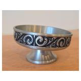Vintage Pewter Footed Bowl by Vaga Norsk Tinn (Norway) / Ornate Rosemaling design / #31 2 3/4" x 4 1/2"