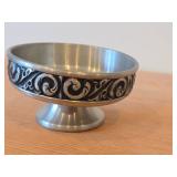 Vintage Pewter Footed Bowl by Vaga Norsk Tinn (Norway) / Ornate Rosemaling design / #31 2 3/4" x 4 1/2"