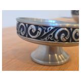 Vintage Pewter Footed Bowl by Vaga Norsk Tinn (Norway) / Ornate Rosemaling design / #31 2 3/4" x 4 1/2"