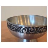 Vintage Pewter Footed Bowl by Vaga Norsk Tinn (Norway) / Ornate Rosemailing design / #31 3 1/2" x 6 1/2"