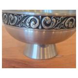 Vintage Pewter Footed Bowl by Vaga Norsk Tinn (Norway) / Ornate Rosemailing design / #31 3 1/2" x 6 1/2"