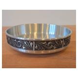 Vintage Pewter Bowl (Norway) / Traditional Rosemaling pattern / 2 1/4" x 8 1/2"