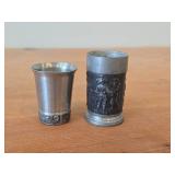 Lot of (2) Shot Glasses - German Pewter (Rein Zinn) 3" and Norwegian Pewter 2-1/2"