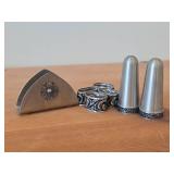 Lot of (7) Norsk Tinn Pewter Housewares - (4) Napkin Holders, (1) Napkin Holder by Rolf, (2) Salt and Pepper Shakers (Norway)