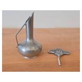 Konge Tinn Norway Pewter Corkscrew and Pewter Pitcher / Vase