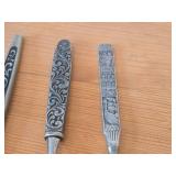 Norwegian Pewter Ladle Spoon (Souvenir of Norway) 9" (x1), Norwegian Letter Opener with Pewter Handle 9" (x2), Norwegian Utensils with Pewter Handle 8-1/2" (x2)