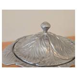 Pewter Holloware Covered Casserole / Cabbage Leaf design / 9" x 13"