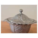 Pewter Holloware Covered Casserole / Cabbage Leaf design / 9" x 13"