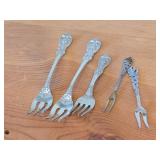 Lot of (5) 83-grams (total) Sterling Silver Dessert / Appetizer Forks (assorted)