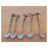 Lot of (5) Vintage 138-grams (total) Italian Silver-plated Demitasse Souvenir Spoons - Sailing Ship, Shield & Crown, Horse, Cherub, Lion