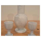 Vintage White Marble Sake Set - Decanter and (2) Small Pedestal Cups
