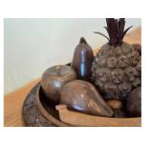 Vintage Hand-Carved Monkey Pod Wood Set of Fruit in Decorative Bowl