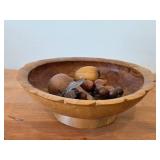 Vintage Hand-Carved Monkey Pod Wood Fruit Bowl Set 5" x 13 1/2"