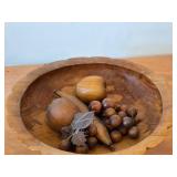 Vintage Hand-Carved Monkey Pod Wood Fruit Bowl Set 5" x 13 1/2"