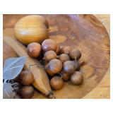 Vintage Hand-Carved Monkey Pod Wood Fruit Bowl Set 5" x 13 1/2"