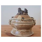 Chicken theme Handcrafted Stoneware Pottery Covered Soup Pot