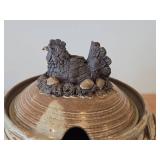 Chicken theme Handcrafted Stoneware Pottery Covered Soup Pot
