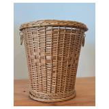 Handwoven Wicker Wastepaper Basket with Side Handles