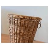 Handwoven Wicker Wastepaper Basket with Side Handles