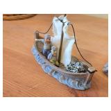 Lot of (2) Fishermen In Boats theme Handpainted Resin Figurines (Norway)