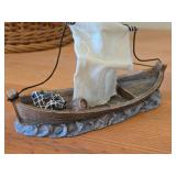 Lot of (2) Fishermen In Boats theme Handpainted Resin Figurines (Norway)