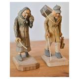 Vintage Old Traveling Couple theme Hand-carved Handpainted Wooden Figurines Set of 2 - Folk Art by Norsk Husflid Engros (Norway)