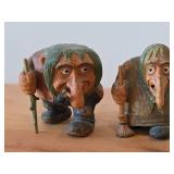 Vintage Troll theme by Anton Sveen Authentic Hand-carved Handpainted Wooden Signed Figurines Set of 2 (Norway)