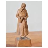 Vintage Folk Art Elderly Woman with Basket theme Hand-carved Wooden Figurine (Norway)