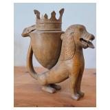 Vintage Lion with Crown theme Carved Wood Hand Washing Vessel / Medieval Aquamanile style