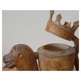 Vintage Lion with Crown theme Carved Wood Hand Washing Vessel / Medieval Aquamanile style