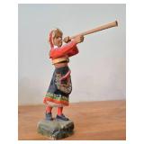 Vintage Authentic Norwegian Folk Art Girl with Horn theme Hand-carved Handpainted Wooden Figurine by Henning (1970