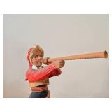 Vintage Authentic Norwegian Folk Art Girl with Horn theme Hand-carved Handpainted Wooden Figurine by Henning (1970