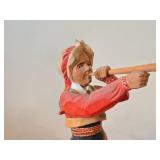Vintage Authentic Norwegian Folk Art Girl with Horn theme Hand-carved Handpainted Wooden Figurine by Henning (1970
