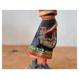 Vintage Authentic Norwegian Folk Art Girl with Horn theme Hand-carved Handpainted Wooden Figurine by Henning (1970