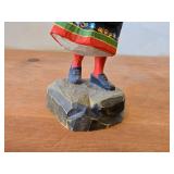 Vintage Authentic Norwegian Folk Art Girl with Horn theme Hand-carved Handpainted Wooden Figurine by Henning (1970