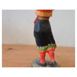 Vintage Authentic Norwegian Folk Art Girl with Horn theme Hand-carved Handpainted Wooden Figurine by Henning (1970