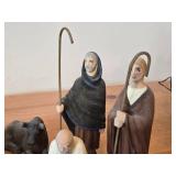 Vintage Authentic Hand-carved Handpainted Wooden Nativity Scene - Shepherds (x2), Wise Man (x1), Rams (x3), Cow (x1) 7-piece by Henning Engelsen (Norway)