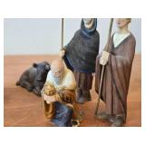 Vintage Authentic Hand-carved Handpainted Wooden Nativity Scene - Shepherds (x2), Wise Man (x1), Rams (x3), Cow (x1) 7-piece by Henning Engelsen (Norway)