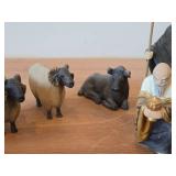 Vintage Authentic Hand-carved Handpainted Wooden Nativity Scene - Shepherds (x2), Wise Man (x1), Rams (x3), Cow (x1) 7-piece by Henning Engelsen (Norway)