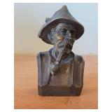 Vintage Man Smoking Pipe theme Black Forest Hand-carved Wooden Bust by Oberammergau (Germany)