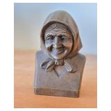 Vintage Old Babushka Lady theme Handcarved Wooden Bust