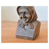 Vintage Old Babushka Lady theme Handcarved Wooden Bust
