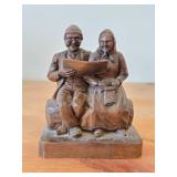Vintage Man and Woman Sitting on a Log theme Handcarved Wooden Figurine
