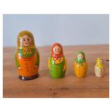 Vintage Handpainted Wooden Traditional Russian Matryoshka Nesting Doll Set of 4