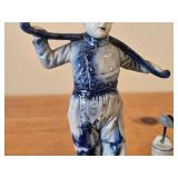 Vintage Water Boy theme Ceramic Figurine Set of 2 / Delft style
