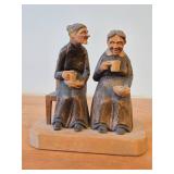 Vintage Elderly Women Drinking Coffee theme Handcarved Wooden Folk Art Figurine (Norway)