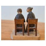 Vintage Elderly Women Drinking Coffee theme Handcarved Wooden Folk Art Figurine (Norway)
