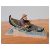 Vintage Man in Row Boat Amidst a Storm theme Authentic Handcrafted Hand carved Wooden Sculpture by Henning Engelson (Norway)