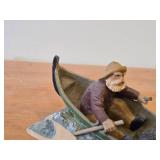 Vintage Man in Row Boat Amidst a Storm theme Authentic Handcrafted Hand carved Wooden Sculpture by Henning Engelson (Norway)